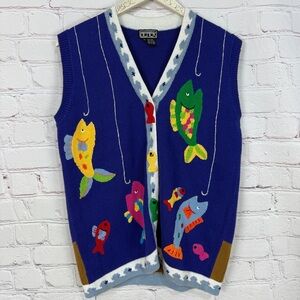 Vintage Blue Fish Pattern Vest